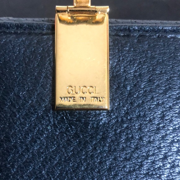 GUCCI GG Monogram Navy Blue Leather Coated Canvas Compact Bifold Wallet Vintage - Picture 13 of 17
